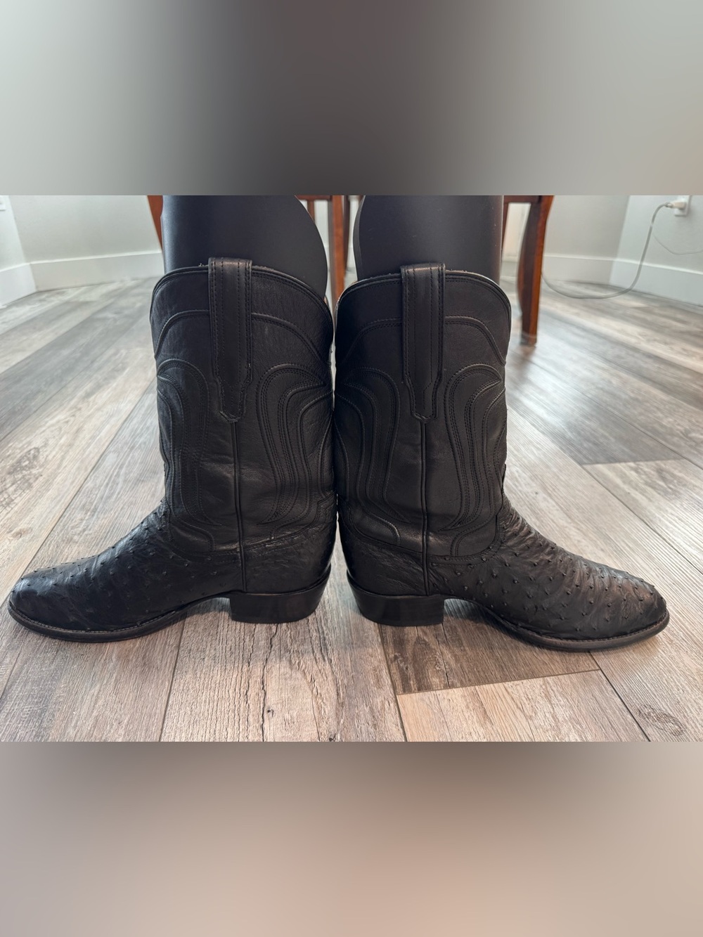 Tecovas The Wyatt Black Ostrich-full quill Western Cowboy Boots